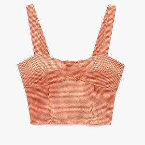 Zara NWT Medium Orange Gingham Top